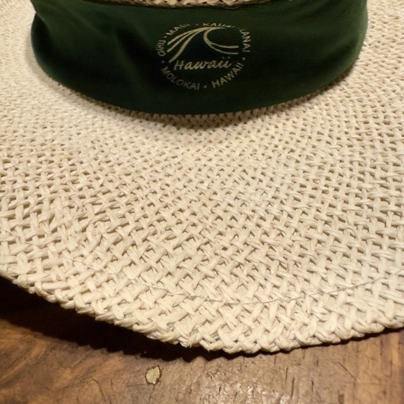 Hawaiian Headwear Straw Sunhat W/ Green Scarf Headband - Picture 7 of 7